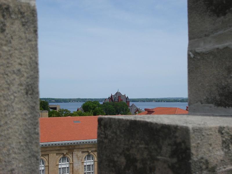 DSC02824.JPG - View of the Old Red Gym and Lake Mendota from the top level of the Luther Memorial Tower. 24 May 2008