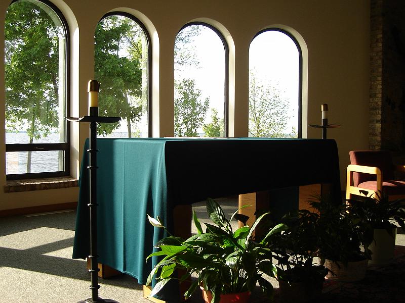 DSC02856.JPG - Worship in the Chapel is always filled with the beauty of creation.  A spirit of silence throughout the retreat is a discipline that allows the retreatant to listen more attentively to the word of God spoken in the Scriptures and within one's own heart. 27 May 2008