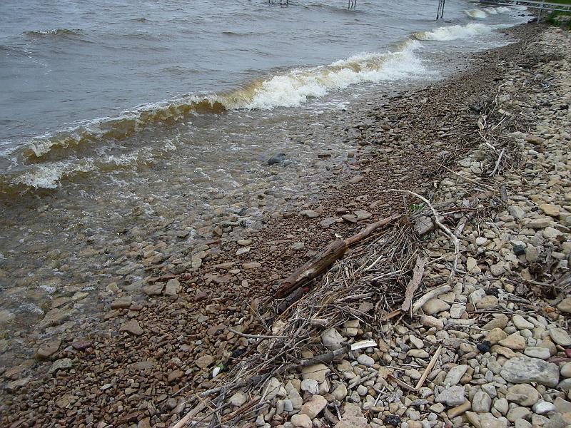 DSC02923.JPG - A rocky beach near the dock.  Jesuit Retreat House.  Oshkosh Wisconsin 3 June 2008