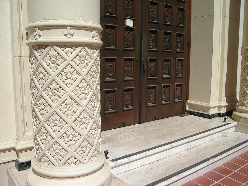 DSC00077.JPG - Details of a column and the doors of the Carmelite Monastery in San Diego. 11 August 2008