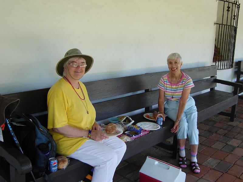 DSC00100.JPG - Judy and Ramona getting ready for a picnic lunch at the Mission San Diego de Alcala. 11 August 2008