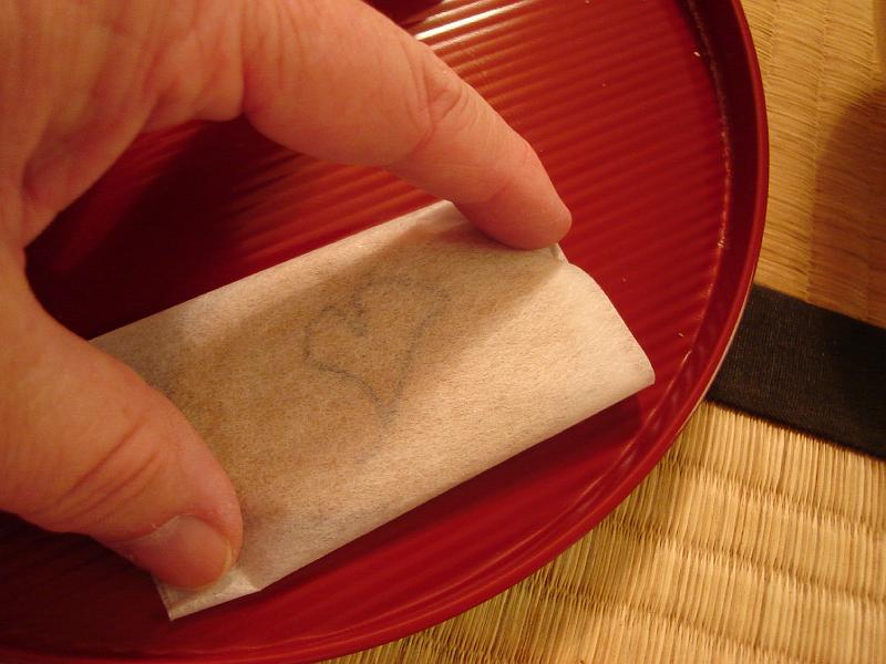 DSC00179.JPG - The "sweet" (in a wrapper) that preceded the tea at the Tea Ceremony at the Japan House.  UIUC 14 August 2008