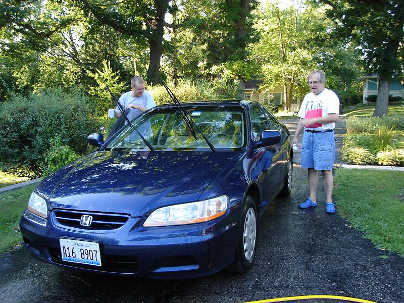 DSC00242.JPG - Andrew and Bill car washing. 30 August 2008