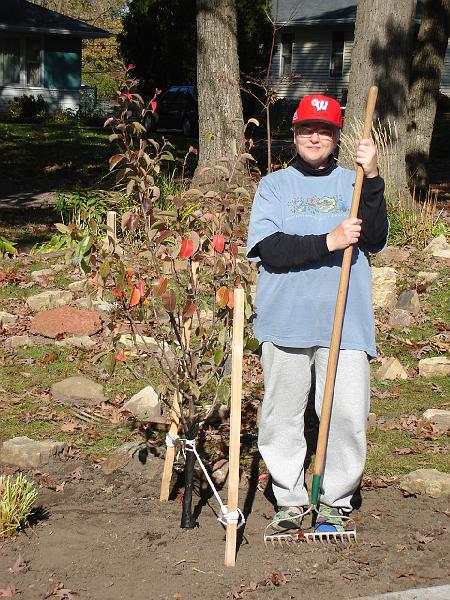 DSC00469.JPG - Judy finished planting the pear tree, Prometheus 18 October 2008