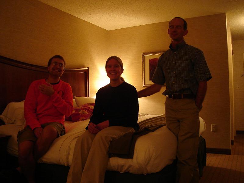 DSC00493.JPG - Andrew, Gretchen, and Matt in our room at the Holiday Express Inn Urbana. 3 November 2008