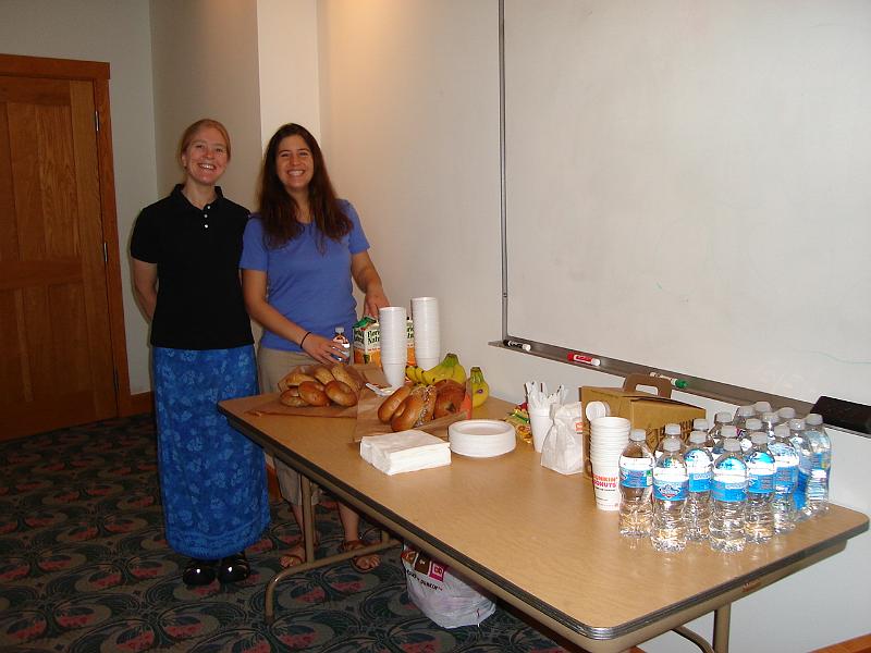 DSC00500.JPG - Gretchen and Brenda setting up the refreshments provided by Eshan. 4 November 2008
