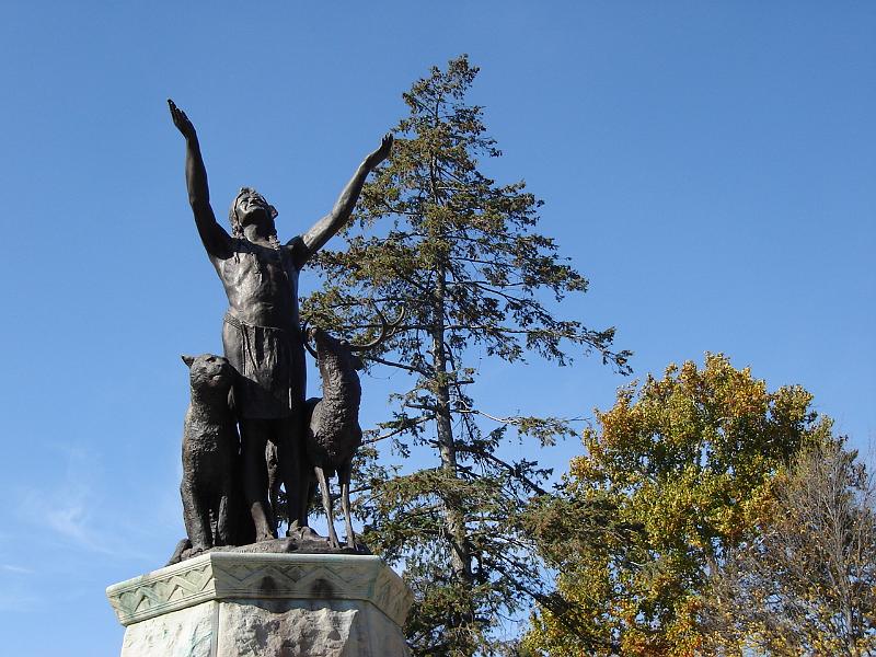 DSC00562.JPG - Statue of a shaman performing a rain dance at Westside Park.  Champaign Illinois 5 November 2008