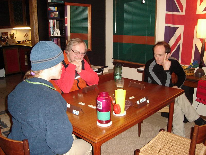 DSC00652.JPG - Gretchen +1, Bill, and Matt having a go at Rummikub. 28 December 2008