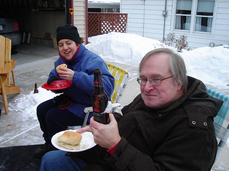 DSC00756.JPG - Ahhhh.   Bill with an icy cold one.  Notice Andrew's beer stand has moved, closer to the chairs. 1 January 2009
