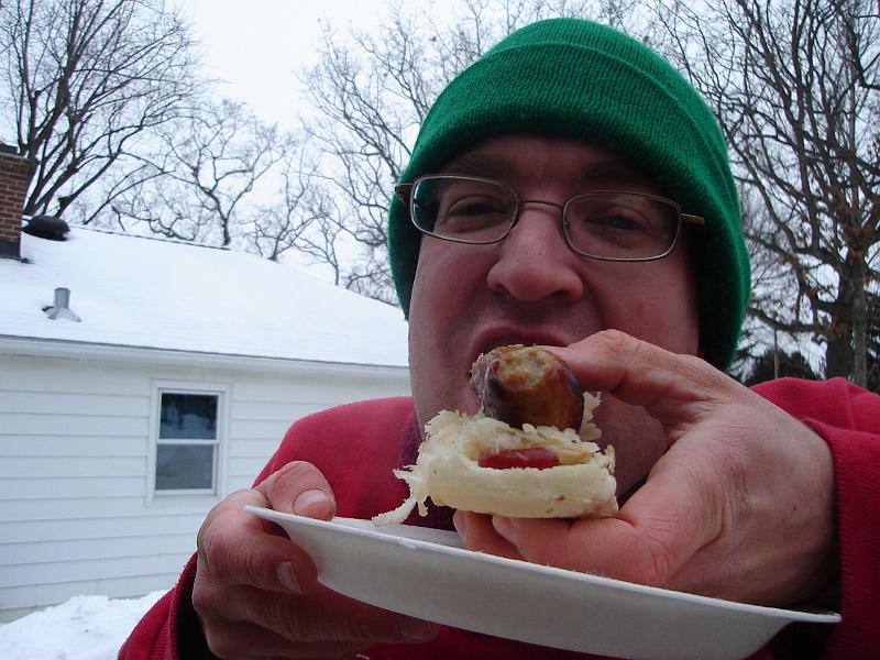 DSC00758.JPG - Ditto.  Aunt Marci, who is personally responsible for this tradition, although it is supposed to be on Christmas morning, wanted to know "what's with the hats, coats, and gloves!?" 1 January 2009